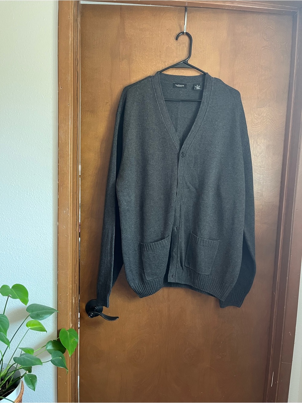 Van Heusen Men's Dark Gray V-Neck Button Cardigan Sweater